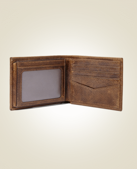 Vintage Brown Leather Bi-Fold Wallet with ID Window