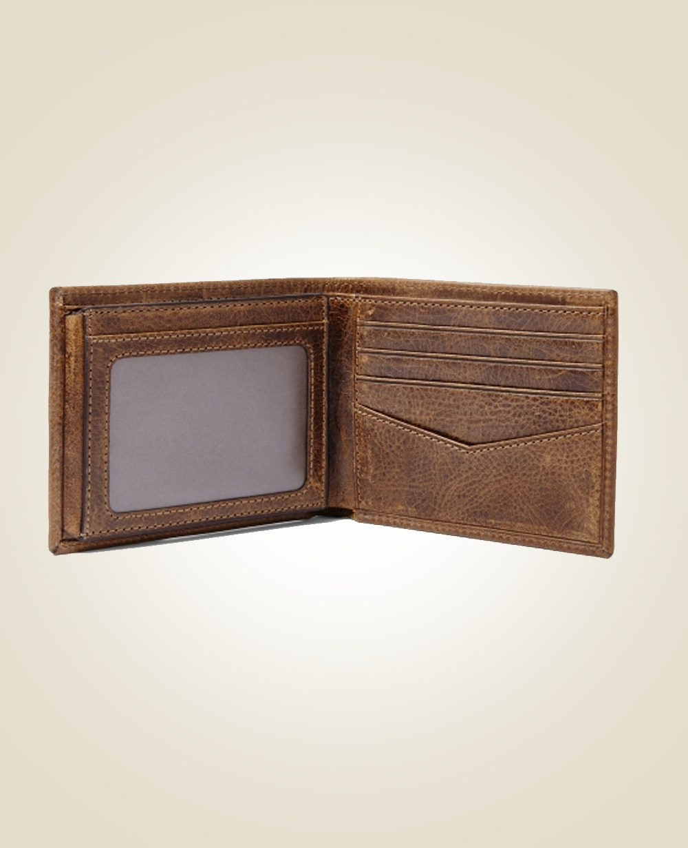 Vintage Brown Leather Bi-Fold Wallet with ID Window