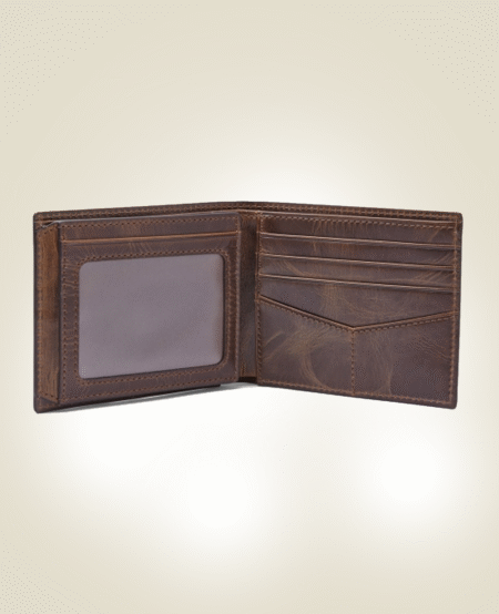 Vintage Brown Leather Bi-Fold Wallet with ID Window