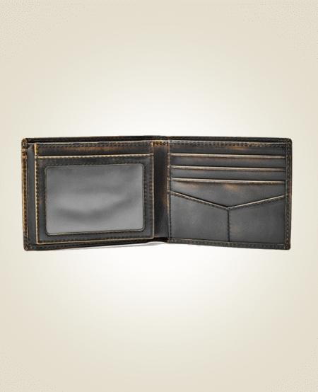 Vintage Black Leather Bi-Fold Wallet with ID Window